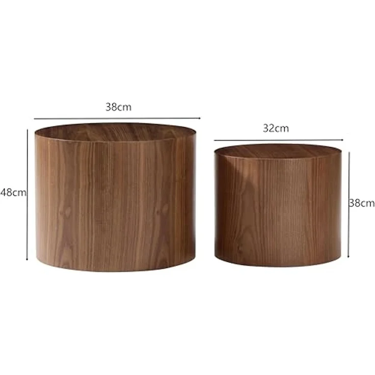 Set of 2 Nesting Round End Tables, Modern Walnut Veneer Cylinder Side Tables, Stackable Accent Coffee Tables for Living Room, Bedroom, Small Space – Bild 3