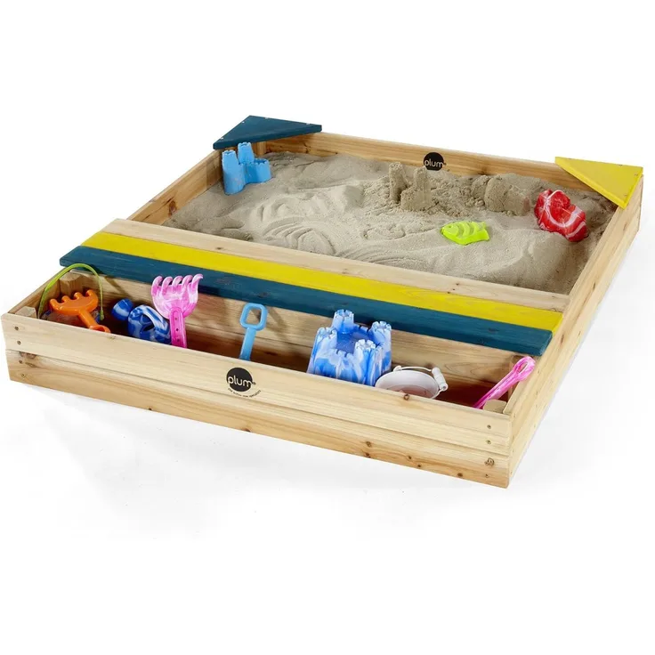 Plum Sandkasten mit Aufbewahrungsbox, Holz Natur, 100 x 96 x 16 cm