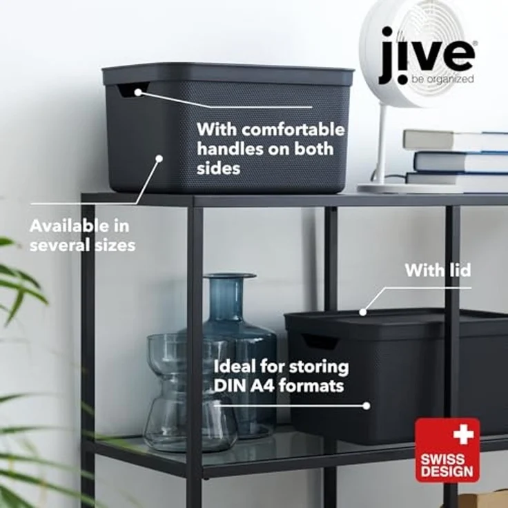 Jive Dekobox 3er- Set Aufbewahrungsbox 16l mit Deckel, Kunststoff (PP recycelt), dunkelgrau, 3x16l (37.5 x 27.8 x 29.8 cm), Anthrazit – Bild 5