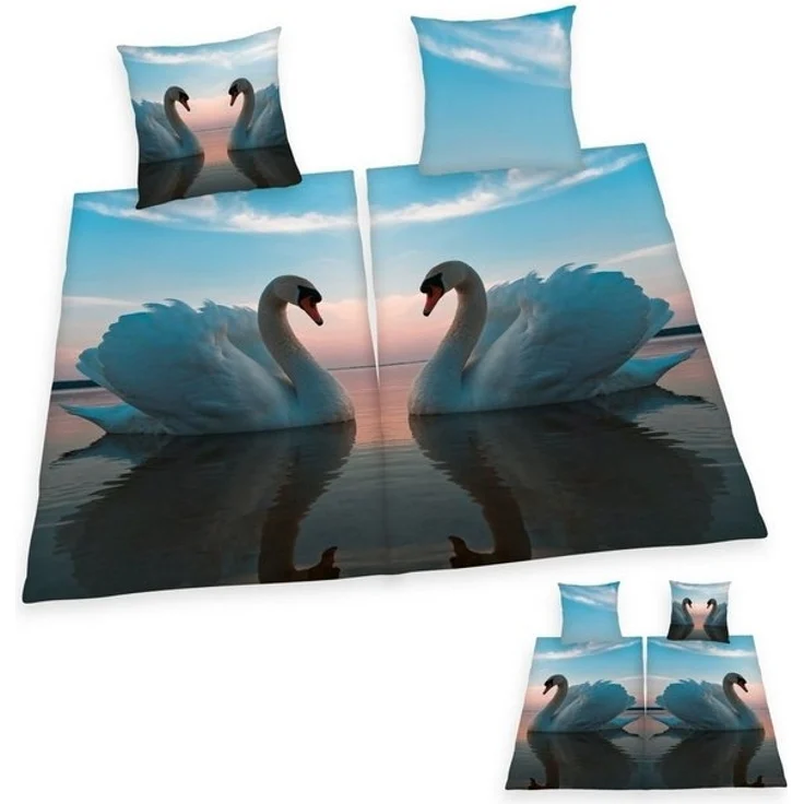 Herding Kinderbettwäsche Partner Bettwäsche 4tlg. Schwanenpaar 135x200 cm (80x80 cm) – Bild 4