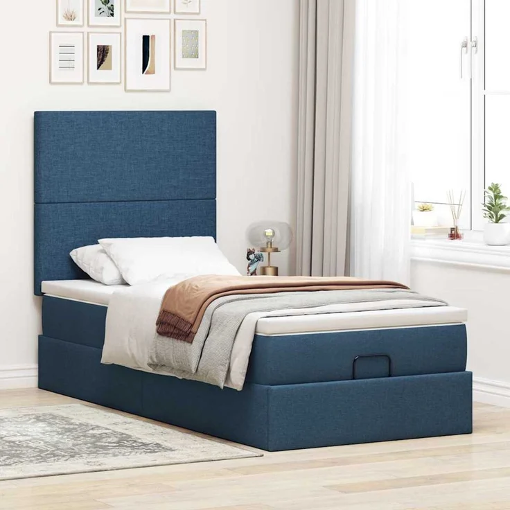 vidaXL Ottomane Bett mit Matratze & LEDs Blau 90x200 cm Stoff 3313898 – Bild 4
