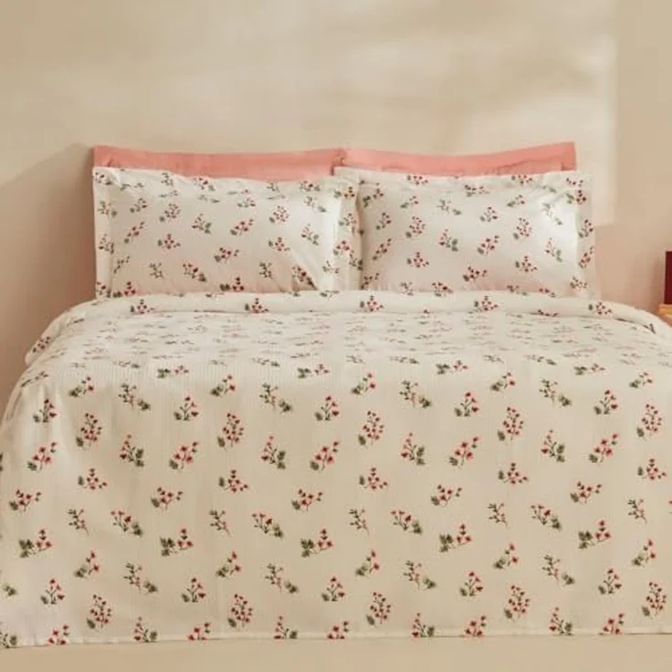 Karaca Bettwäsche Silvie 100% Baumwolle Doppelbett Tagesdecke Bettdecke Decke Set Rot – Bild 1