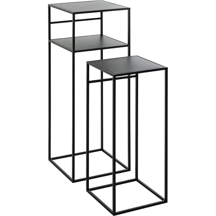HAKU Möbel Beistelltisch 2er Set, Metall, schwarz, B 26 x T 26 x H 63 cm / B 30 x T 30 x H 85 cm