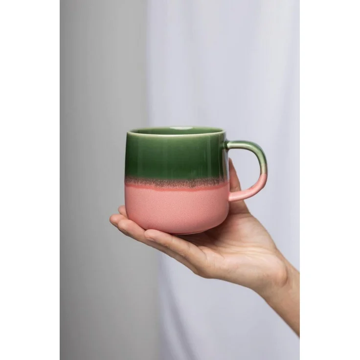 Tranquillo Tasse aus Steingut INDUSTRIAL 390ml grün-rosa spülmaschinengeeignet, Großer Becher mit zweifarbiger Effektglasur – Bild 1