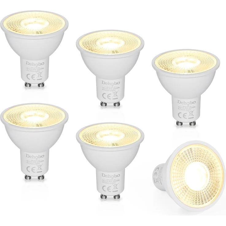 Dehobo GU10 LED Warmweiss Glühbirne, LED Lampen Licht Spot Warmweiss Lampe 6W 2800K 480 Lumen Ersetzt 60W Halogen Leuchtmittel, 120° Abstrahlwinkel Spotlight, Nicht Dimmbar Led, 6 Stück