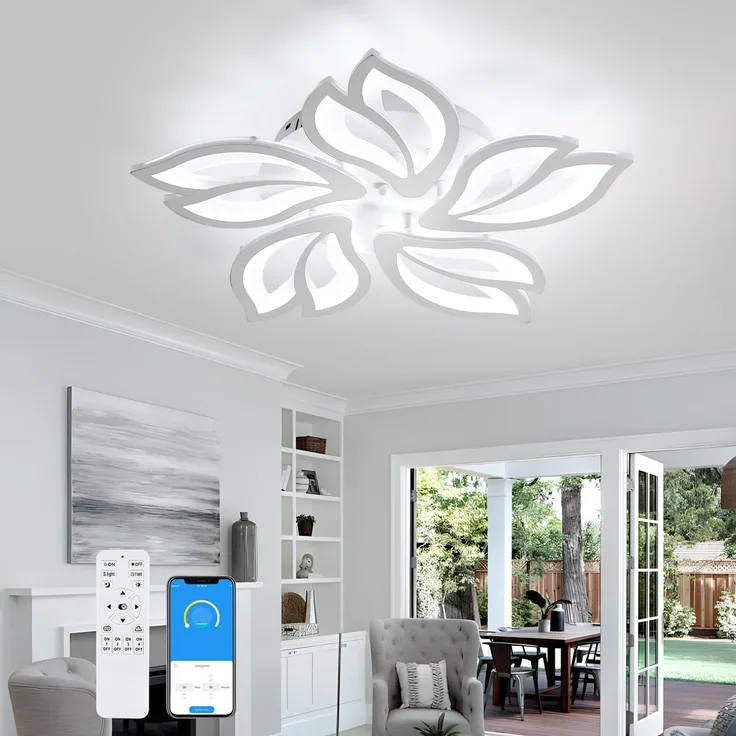 Comely LED Deckenleuchte Moderne, 45W Deckenlampe Dimmbar mit Fernbedienung, 3000K-6500K, Kreatives Blumendesign Kronleuchter für Wohnzimmer Schlafzimmer Küche, Weiß, 60 CM