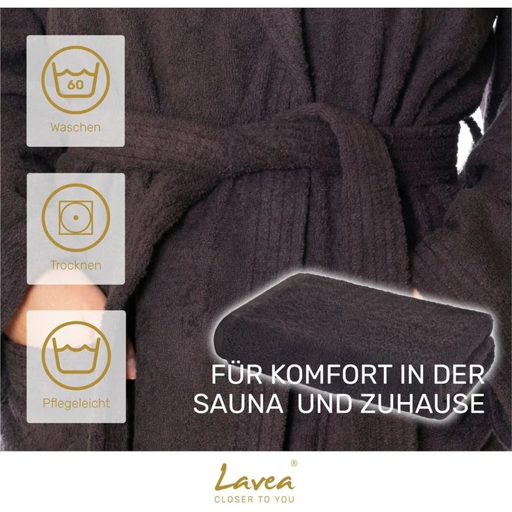 Lavea Saunatuch MEXICO Saunahandtuch 80×200 cm – optional mit Bademantel/Morgenmantel, Baumwolle (Set, 2-St), Hochwertiges Walkfrottier – Saunatuch oder Set mit Unisex-Bademantel – Bild 2