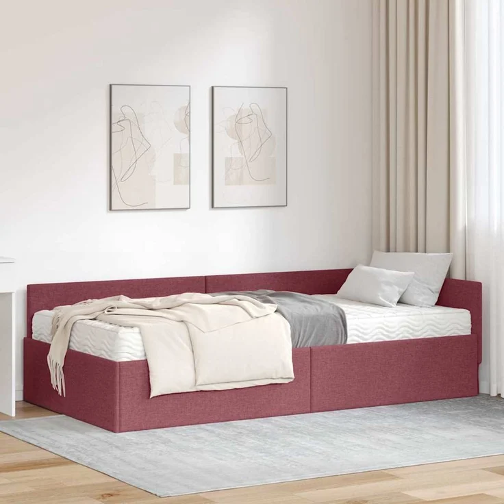 vidaXL Eckbettgestell mit Matratze 2 stk. Weinrot 80 x 200 cm Stoff 3393584 – Bild 1