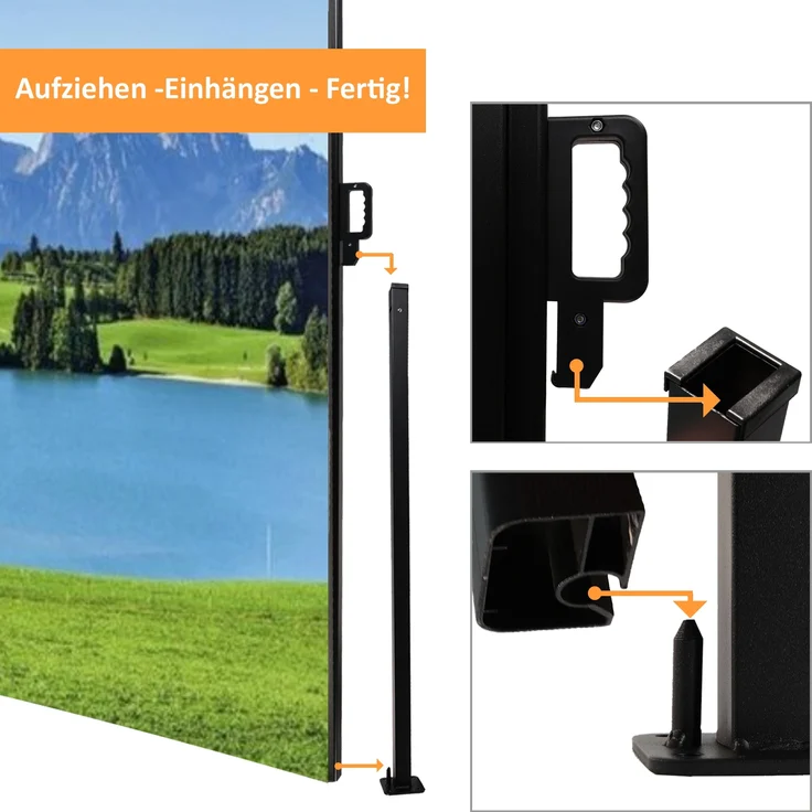 Seitenmarkise ausziehbar links, 160 cm hoch, Seitenrollo mit Fotodruck Berge – Bild 4