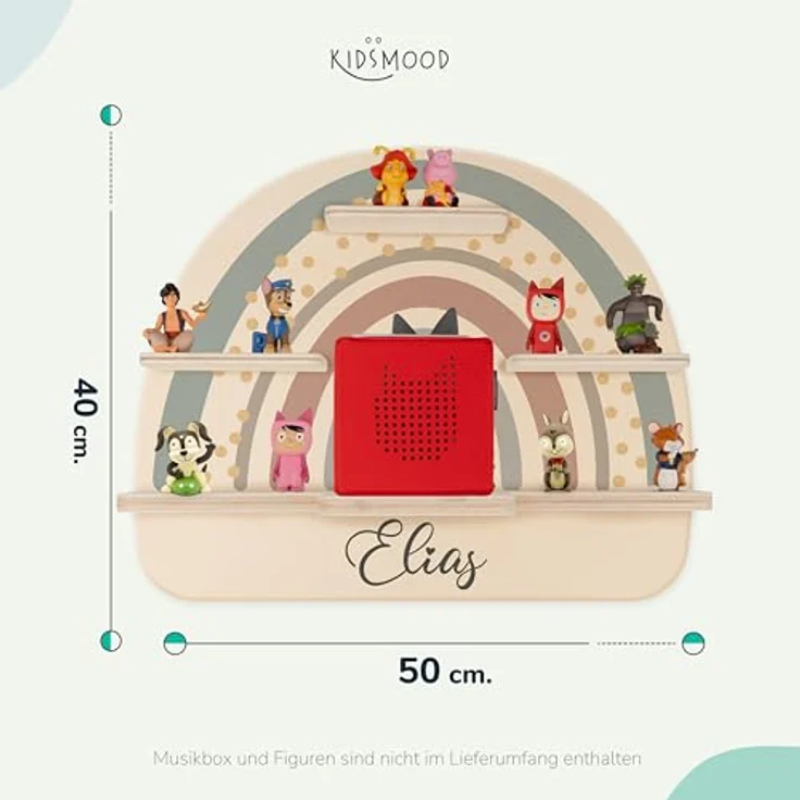 KIDSMOOD - Personalisiertes Tonie Regal für Kinderzimmer | Regenbogen Wand-Regal mit genügend Platz für Tonie-Hör-Figuren, Aussparung für Tonie-Musikbox & Kabelmanagement, Tonie Regal Mädchen & Jungen – Bild 4