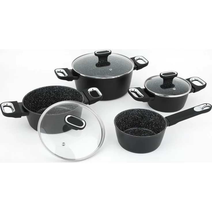 CS Koch-Systeme Topf-Set MARBURG 7-teiliges, Aluminiumlegierung, antihaftbeschichtet, Aluminium (Set, 7-tlg, Set enthält: je 1 x Topf 16/20/24 cm + Deckel & 1 x Kasserolle 16 cm), für alle Herdarten inklusive Induktion