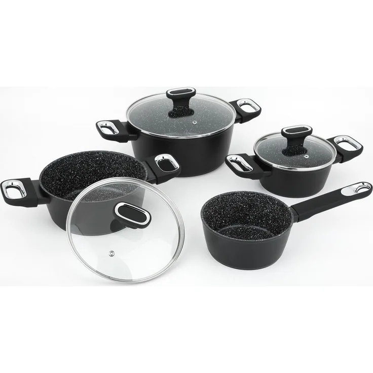CS Koch-Systeme Topf-Set MARBURG 7-teiliges, Aluminiumlegierung, antihaftbeschichtet, Aluminium (Set, 7-tlg, Set enthält: je 1 x Topf 16/20/24 cm + Deckel & 1 x Kasserolle 16 cm), für alle Herdarten inklusive Induktion