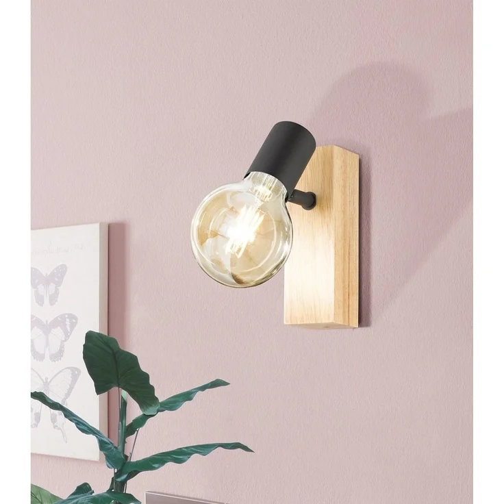 Eglo Wandlampe Townshend 3 schwarz natur E27 – Bild 2