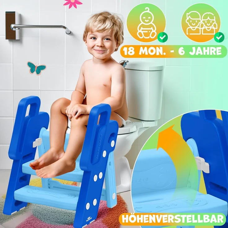 KIDIZ® Tritthocker für Kinder Trittleiter Klappbar mit 3 Stufen | Faltbarer Lern-Turm ab 18 Monaten bis 6 Jahren | Robust | Sicherer & Stabiler Trittschemel | Höhenverstellbar Rutschfest Blau / Hellblau – Bild 7