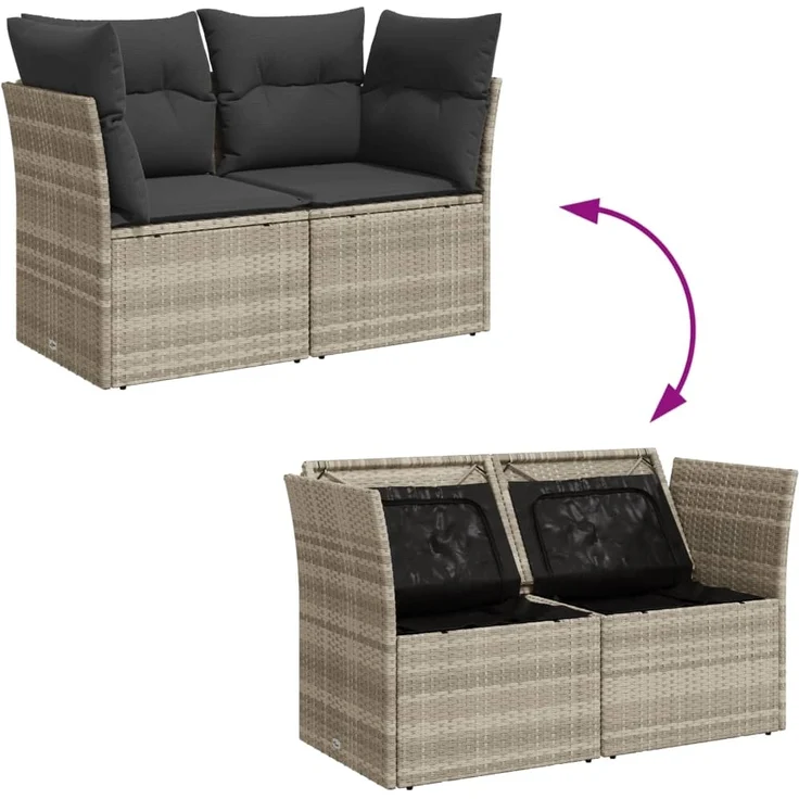 vidaXL Gartensofa mit Kissen 2-Sitzer Hellgrau Poly Rattan 366192 – Bild 9