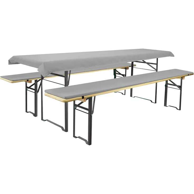 Brandsseller Auflagenset für Bierzeltgarnituren 3-teilig 2 Bankauflagen gepolstert 220x25 cm und 1 Tischdecke 240x70 cm für alle gängigen Festzeltgarnituren Bierbankauflagen Outdoor - Hellgrau