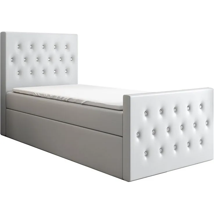 A&J MöbelLand GmbH Boxspringbett Einzelbett LILI mit Bettkasten, Topper und gepolstertem Kopfteil. (Boxspringbett mit Bettkasten und gepolstertem Kopfteil. Inclusive Topper, TOP ANGEBOT), Länge 216 cm Höhe 106 cm