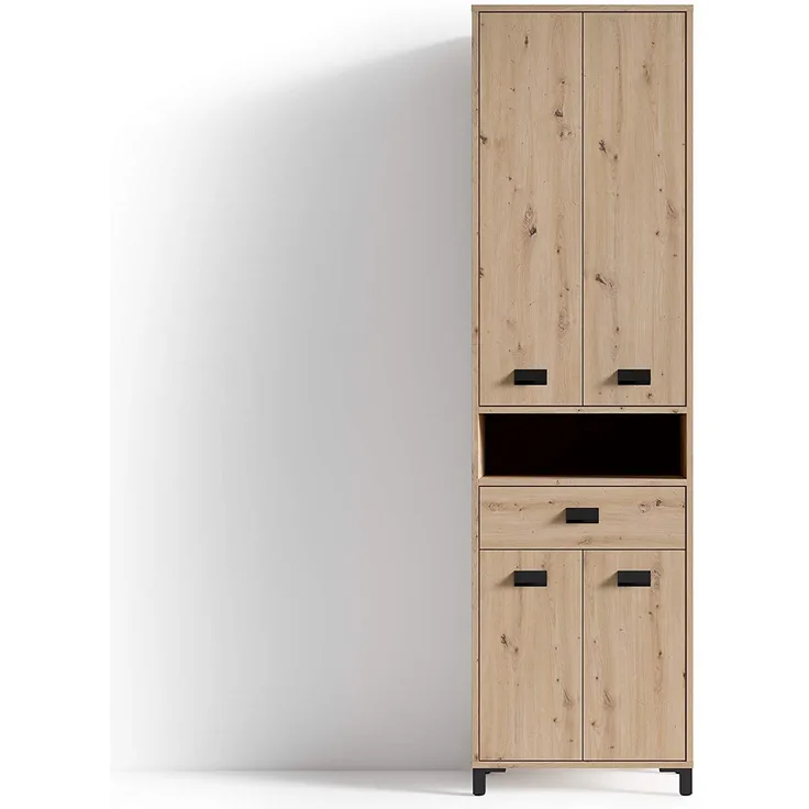 byLIVING Hochschrank WELLNESS mit robuster, pflegeleichter Melamin Oberfläche in Artisan Eiche Optik. Viel Stauraum, 4 Türen, 1 Schublade, offenes Fach, Holzwerkstoff, braun, B 54, H 193, T 31 cm