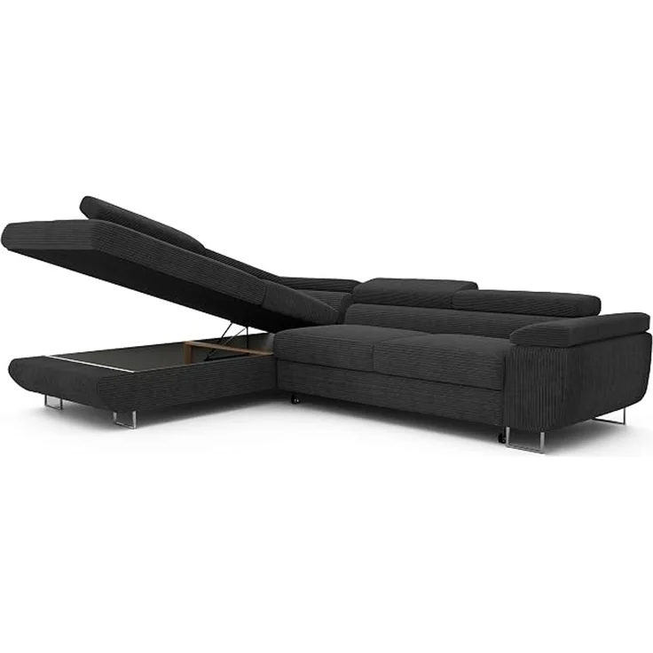 Idohome Ecksofa, Ausrichtung links, mit Schlaffunktion und Bettkasten, verstellbare Kopfstützen, Schwarz, 274x203 cm – Bild 4