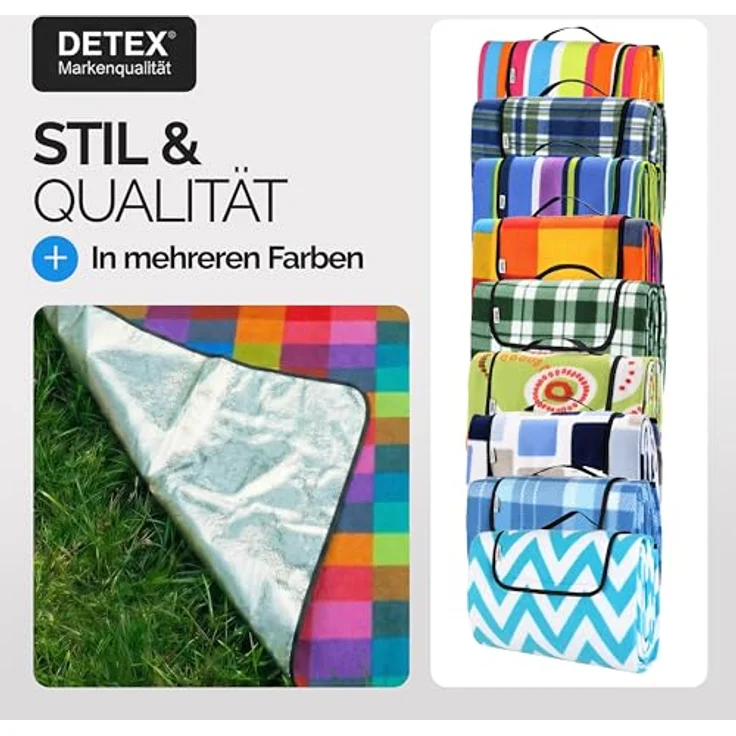 DETEX® Picknickdecke, 200x200 cm, Pixel-Muster, wasserdicht, isoliert, faltbar – Bild 9