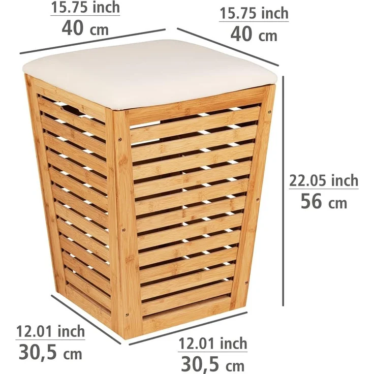 WENKO BAMBUSA Wäschekorb, Braun, mit Sitzpolster, aus Bambus – Bild 6