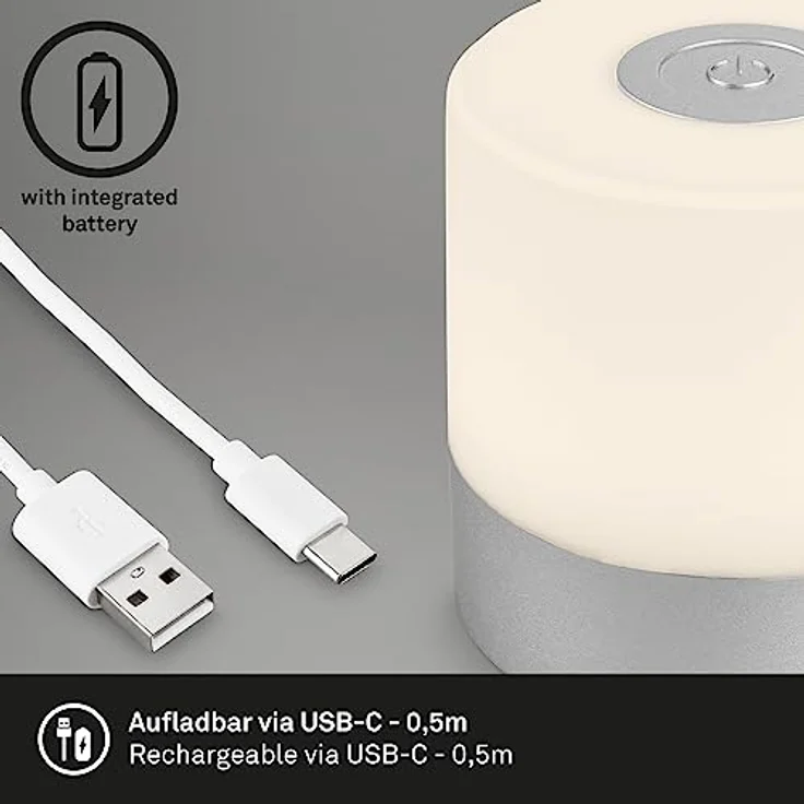 BRILONER – Mini LED Tischlampe Kabellos, Dimmbare Nachttischlampe Touch, Schreibtischlampe, USB-C, Camping Lampe, Warmweißes Licht, 7x7 cm, Silberfarbig, Chrom-matt – Bild 4