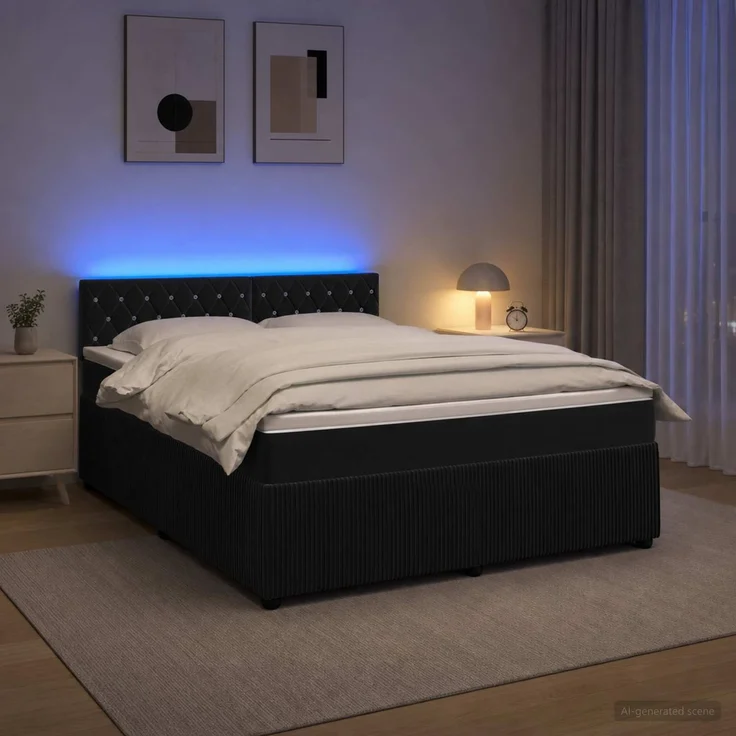 vidaXL Boxspringbett mit Matratze Schwarz 140 x 190 cm Samt 3453133 – Bild 4
