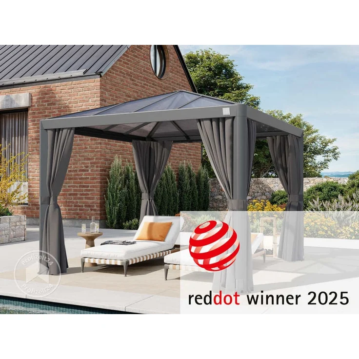 PRIMEYARD Gartenpavillon 3x3 m mit Polycarbonatdach - Hardtop Pavillon mit 4 Seitenteilen in Grau – Bild 1
