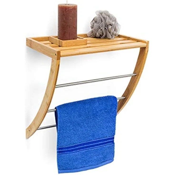 relaxdays Handtuchregal Wandhandtuchhalter Bambus & Chrom – Bild 1