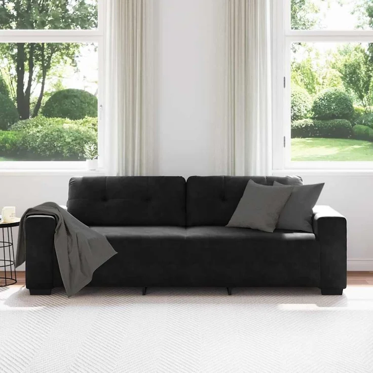 vidaXL 3-Sitzer-Sofa Schwarz 220x78x80 cm Samt 4105139 – Bild 3