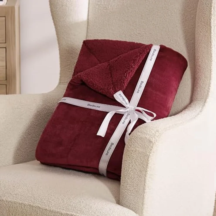 BEDSURE Decke Sofa Kuscheldecke Rot - warm Sherpa Sofaüberwurf Decke, Dicke Sofadecke Couchdecke, 150x200 cm XL Flauschige Wohndecke für Couch – Bild 8