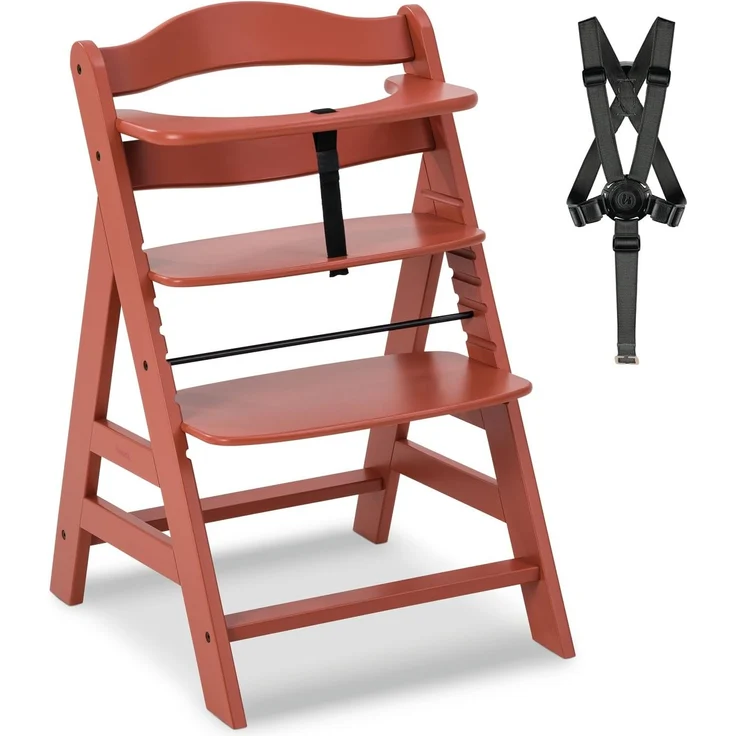 Hauck Kinder Hochstuhl Alpha+ - Mitwachsender Holz Babystuhl (FSC zertifiziert), Kinderhochstuhl ab 6 Monate, verstellbar, mit Schutzbügel, Schrittgurt und 5-Punkt-Gurt - Cork