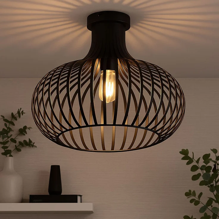 LED Deckenleuchte, Metall rost, Gitter Design, H 35 cm – Bild 2