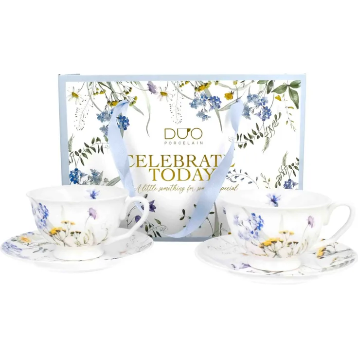 DUO 2er-Set Tassen MELODY, 250 ml mit Untertassen, New Bone China Porzellan, in Geschenkbox
