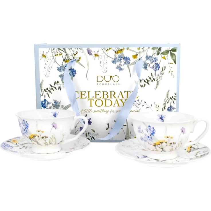 DUO 2er-Set Tassen MELODY, 250 ml mit Untertassen, New Bone China Porzellan, in Geschenkbox – Bild 1