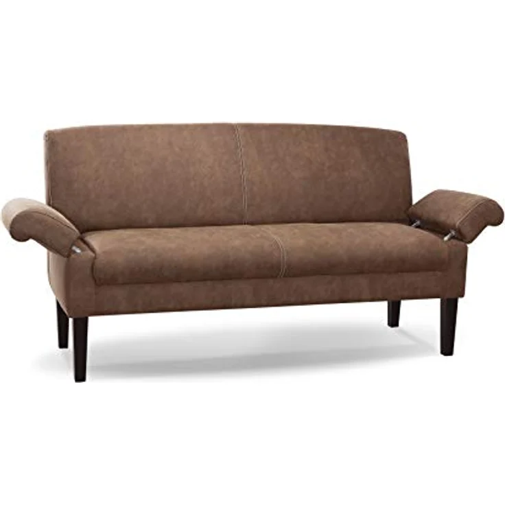 CAVADORE 3-Sitzer Küchensofa Malm, Sitzbank für Küche oder Esszimmer in Lederoptik, Inkl. Armteilverstellung, Federkern und moderner Kontrastnaht, 182 x 97 x 78, Mikrofaser: hellbraun – Bild 5