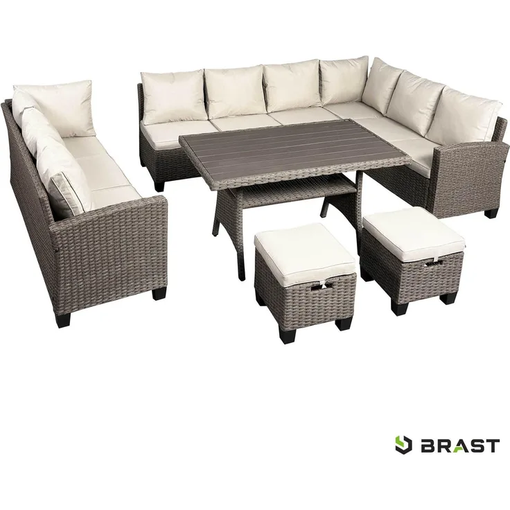 BRAST Gartenmöbel Set Family Braun/Cappuccino bis zu 11 Personen inkl. extra Dicke Kissen Outdoor Loungemöbel Sitzgruppe Essgruppe Garnitur