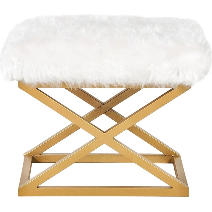 Atelier Del Sofa Stylish Pouffe with Metal Frame, 50 cm Width, 42 cm Height, 40 cm Depth | 100% Polyester Babyface, Elegant Gold & White Design | Perfect for Modern Living Spaces – Bild 2