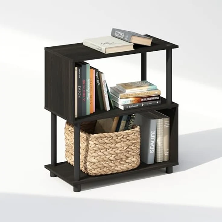 Furinno Reed Bücherregal, 3-stufiges Bücherregal, Bücherregal mit S-Form, 30 x 60 x 65, für Wohnzimmer, Schlafzimmer, Home Office, Espresso – Bild 4
