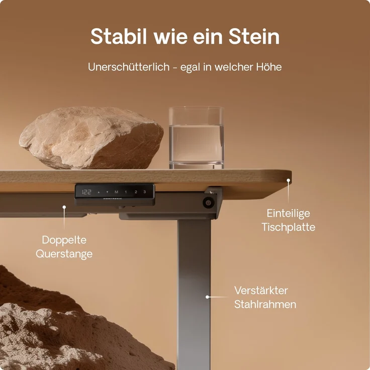 Desktronic HomeOne Elektrisch höhenverstellbarer Schreibtisch 140x70cm Grau/Eiche mit Memory-Funktion, Anti-Kollisions Technologie, USB-A und USB-C-Ladeanschlüssen – Bild 4