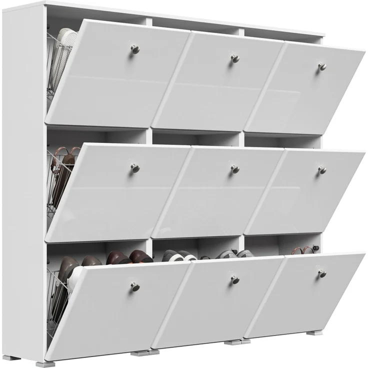 Schuhschrank XL Comfort 9 Klappen 36 Paar 157x141 cm Weiss-Weiss Hgl : Weissmatt / Weiss hochglanz – Bild 5