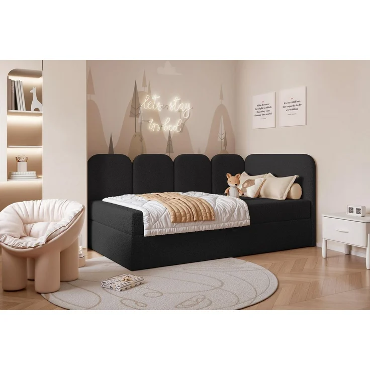 Compleo Boxspringbett Jugendbett DREAMY, Polsterbett mit Bettkasten, 80/90/100/120x200, Kopfteil links oder rechts, Boucle oder Velvet – Bild 5