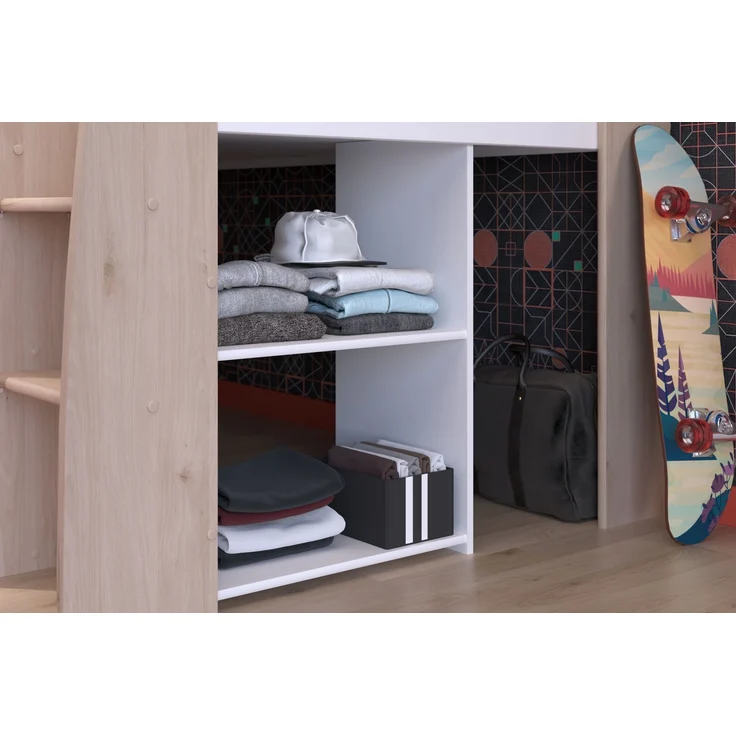 Kinderzimmer-Set >Lucas 11< 2-teilig, Weiss / Eiche Dekor, Hochbett mit Kleiderschrank – Bild 4