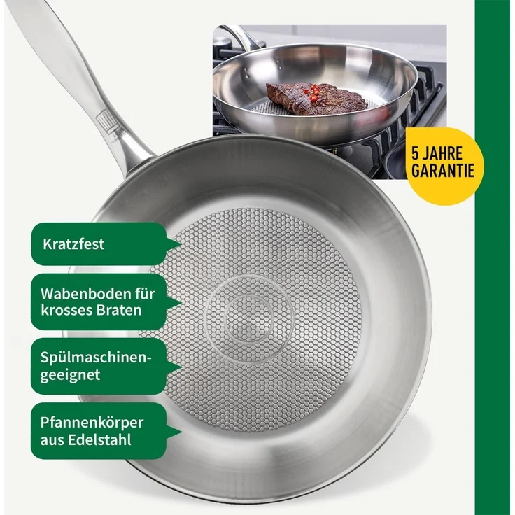 Chefkoch trifft Fackelmann Pfannen-Set 2er-Set Edelstahl Ø 28 & 24cm, Induktionsgeeignet, Spülmaschinenfest – Bild 3
