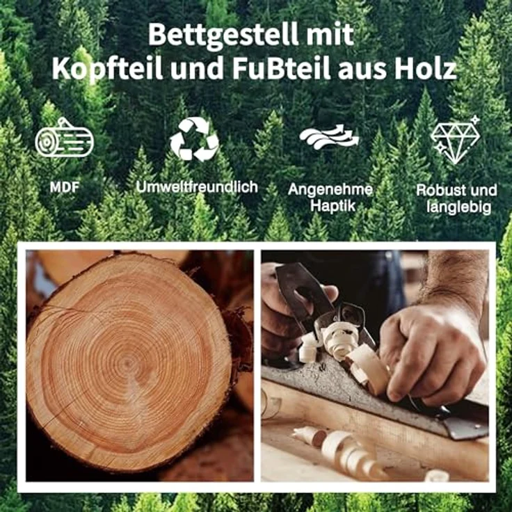 VECELO 2er Set Bettgestelle 90x200 cm, Einzelbetten mit Metall Lattenrost und massivem Holzkopfteil, stabil und geräuschlos, ideal als Gästebett und Jugendbett, Braun – Bild 7