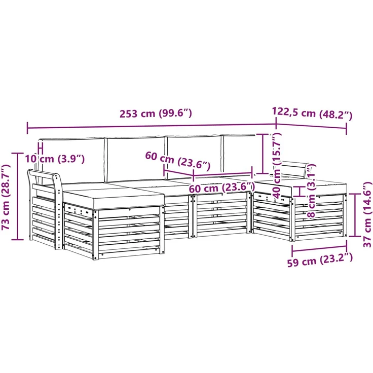 vidaXL Outdoor-Sofagarnitur 6 stk. 6-Sitzer Natur und Creme 3375250 – Bild 8