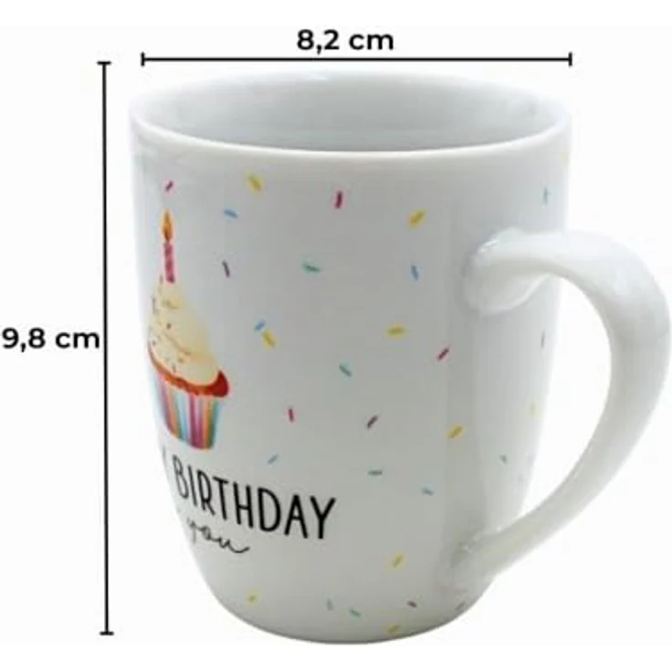 9502241 Kaffeebecher/Tasse aus Porzellan, Motiv: Happy Birthday. Größe H/Ø: 9,8 x 8,2 cm, Fassungsvermögen 250 ml, Spülmaschinengeeignet. – Bild 7