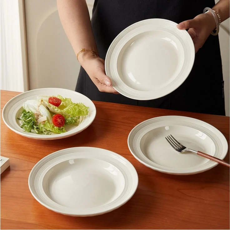 JIWOO Speiseteller 4er Ø20,4cm, Frühstücksteller Pastateller Teller Brotteller Plate, (4 St), Plate Hochwertiges Tellerset Beige Mikrowellenofen Spülmaschine – Bild 2