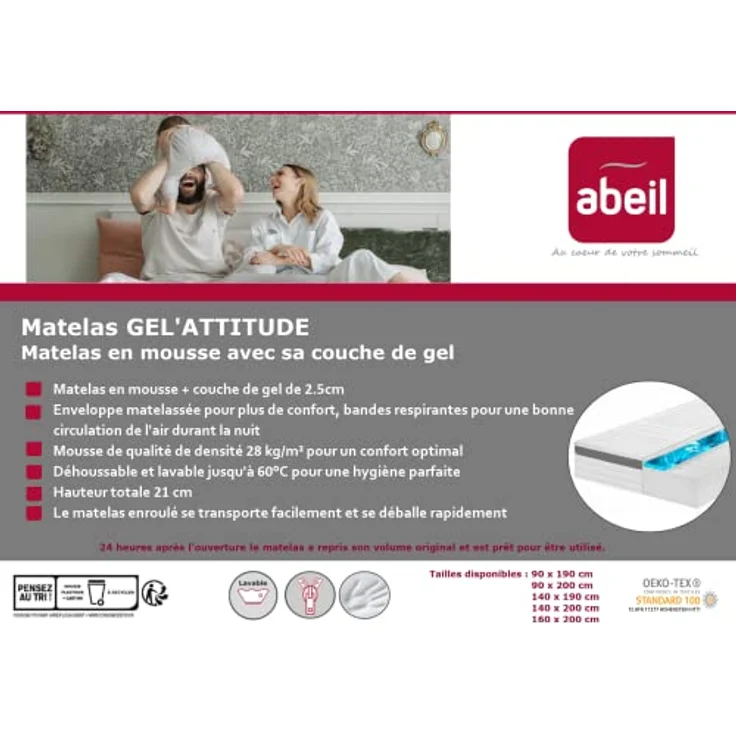 Abeil Premium Gel'Attitude Matratze aus Schaumstoff und Gel, 90 x 200 cm – Bild 5