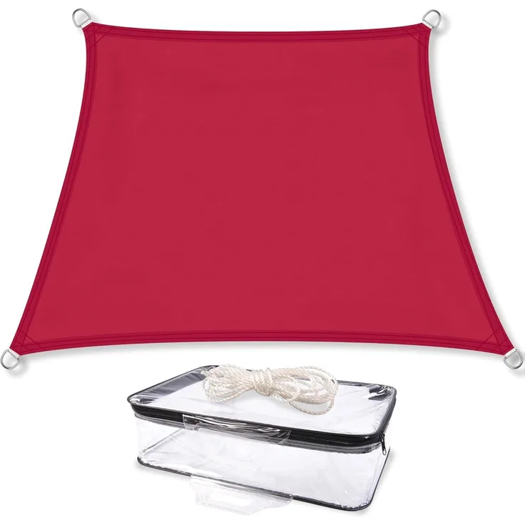 CelinaSun Sonnensegel inkl Befestigungsseile Premium PES Polyester wasserabweisend imprägniert Trapez 3 x 4 x 2x2 m rot